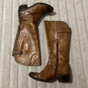 Arturo Chiang brown leather knee high boots size 7 Y2K Boho Punk Western Party